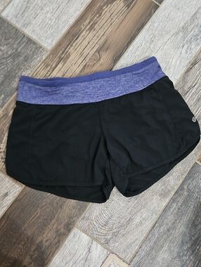 lululemon Hotty Hot Women's Black Athletic Shorts with Purple Waistband